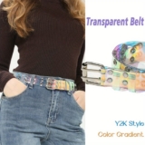 Women’s Y2K Transparent Iridescent Belt Adjustable Gradient Waist Belt for Jeans