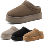 Women Slip On Platform Slippers Genuine Suede Memory Foam Cozy House Slippers