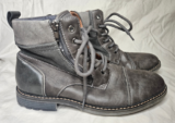 Sonoma Etthan Combat Ankle Boots Mens SZ 9 Gray Faux Leather Cap Toe Zip Lace Up