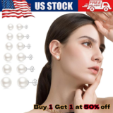 Elegant 925 Sterling Silver Round Pearl Earrings Cubic Zirconia Women Jewelry US
