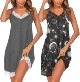 Women’s Lace Nightgown 2 Pack V Neck Sleeveless Chemise Soft Sleepwear S-XXL