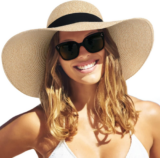 Womens Sun Straw Hat Wide Brim Summer Hat Foldable Packable Floppy Beach Hats fo