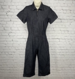 VTG Billie Jo Retro Black Denim Zipped Crop Stretch Pocket Jumper Jumpsuit USA S