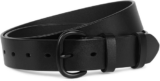 Women Leather Belt for Jeans Pants Dresses Black Ladies Waist Belt with Black Bu