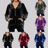 Loose Fit Women Hoodie Vintage Velvet Pullover Casual Sweatshirts Long Sleeve