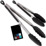 BBQ Tongs 2 Pcs, Stainless Steel With Silicone Tips, Black