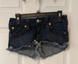 True Religion Women’s Blue Denim Shorts Low Rise Cut Off Sz 29