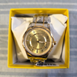 Invicta Analog Dress Watch Gold Dial Two-Tone Metal Bracelet Fixed Bezel Box