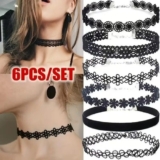 6pc Choker Necklace Set Black Velvet Classic Women Chain Collar Lace Stretchy