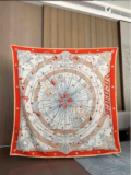 70% Cashmere 30% Silk Bandana 52” Shawl Neckerchief compass Print Scarf Wrap