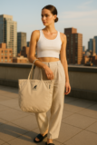 Kangol Shoulder Tote Lightweight Nylon Casual Travel Handbag Shopper Bag Beige