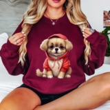 Puppy Dog Animals Womens Sweatshirt Red Hoodie Jumper Graphic