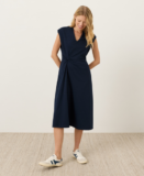 NEW PACT Organic Fit & Flare V-Neck Twist Dress – Navy