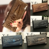 Women Leather Wallet Long Coin Purse Clutch Bag Crocodile Pattern Bifold Handbag