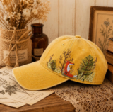 Fox Women Cap Embroidered Baseball Cap Handmade Floral Hat