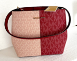 Michael Kors Pratt Women Medium Two-Tone Logo Bucket Shoulder Bag Cherry Multi