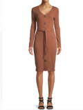 NEW No Boundaries Juniors Ribbed-Fitted Long Sleeve Belted Dress, M/L/XL Brown