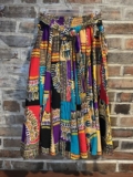 African Print Skirt With Pockets And Built In Belt That Ties Elastic Waist