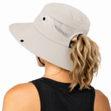 Womens Wide Brim Sun Hat Ponytail Hole UV Protection Fishing Beach Hiking Cap