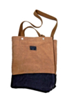 Barebones Brown Khaki Distressed Waxed Denim Medium Oversized Open Tote Handbag