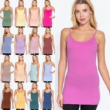 Women’s Long Cami With Built in Shelf Bra Spaghetti Straps Layering Tank Top
