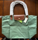 Longchamp Le Pliage Large Green Tote  Nylon Leather Travel Work Shoulder Bag NWT
