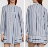 BCBGMaxAzria Lucile Shadow Blue Button Up Stripe Shirt Style Dress Sz Large NWT