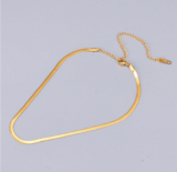Women 18K Gold Titanium Stainless Steel Flat Chain Choker Necklace 16-18″ PE44