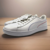Women Sz 10 Puma Vikky v2 White Rainbow Piping Casual Sneakers Shoes NWT 374512