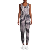 NEW Womens Fleece Jumpsuit Ladies Romper Playsuit Racerback black gray tye dye