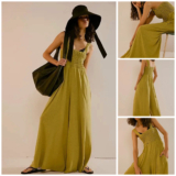 EUC Free People Sleeveless Smocked Wide-Leg Homecoming Jumpsuit Jumper ~ S