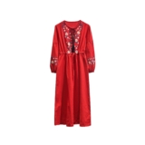 Ladies Mexican Ethnic Embroidered Dress Big Swing Boho Maxi Cotton Loose