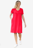 Woman Within Plus Size Perfect Short-Sleeve V-Neck Tee Dress