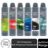 Dove Anti-Perspirant Men+Care Advanced 72H Protection Deodorant 200ml, 6 Pack