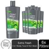 Dove Men+Care 3-in-1 Body, Face & Hair Wash Refreshing Extra Fresh 700ml, 6 Pack