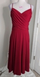 NINE WEST  Red Sleeveless Midi Evening Dress  Slinky Stretch V-Neck Formal Sz 10