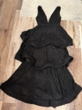 Tiered Black Lace Ball Gown Maxi Dress Size S Small Symphony