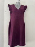 DKNY aubergine ruffle cap sleeve v-neck faux suede sheath dress size 12
