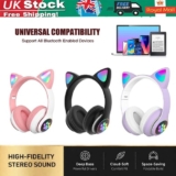 Headset LED Lights Earphone Children Kids Cat Ear Headphones Wireless Bluetooth
