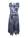 Betsy & Adam Women’s Embroidered A-line Dress (4, Navy/White)