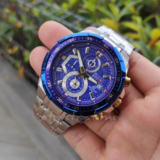 NEW CASIO MENS STAINLESS STEEL WATCH SILVER BRACELET BLUE DIAL EFR539RB-2A