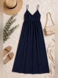 Quince 100% Organic Cotton Maxi Dress NWT Size Small Navy