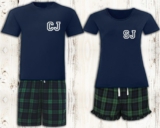 Personalised Matching Initials Pyjamas Green and Navy Tartan Couples Matching