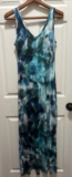 Karen Kane Maxi Dress Womens M Blue Sea Glass Stretch V Neck Sleeveless USA Made