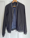ZARA Men’s Black Bomber Jacket L Polyester Zip-Up Band Collar Short