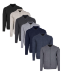 Men’s Zipper Round Neck Cardigan Cable Knitted Sweater Front Pockets Long Sleeve