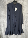 🆕 Tory Burch  Jane Dress Navy Blue Long Sleeves Ruffled Shirtdress Size 14 🆕