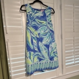 Lilly Pulitzer Blue Green White Tropical Floral Shift Dress Zip Pockets 8