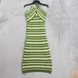 Sincerely Jules Dress Womens M Green White Striped Halter Cutout Knit Bodycon