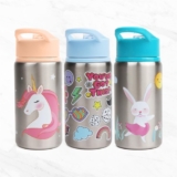 Kids Metal Water Drinks Bottle Straw Leak-Proof Lid Yoga School Sports 500ml